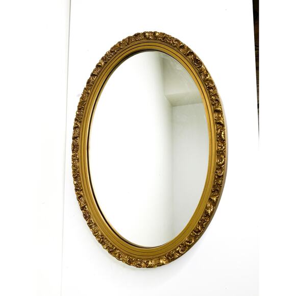 Vintage Gold Gilt Oval Mirror Vintage Hard Plastic Gold Frame Large Framed Oval - Picture 2 of 7